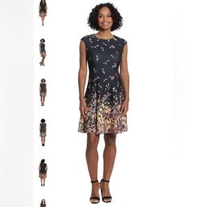 Maggy London Fit & Flare in La Fleur Border - Black multi Size 12 Sleeveless